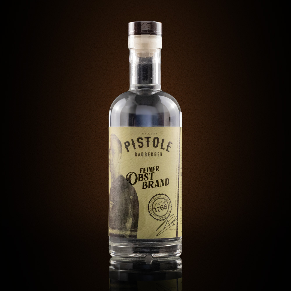 Pistole Hardcore-Food Obstler Feiner Obstbrand