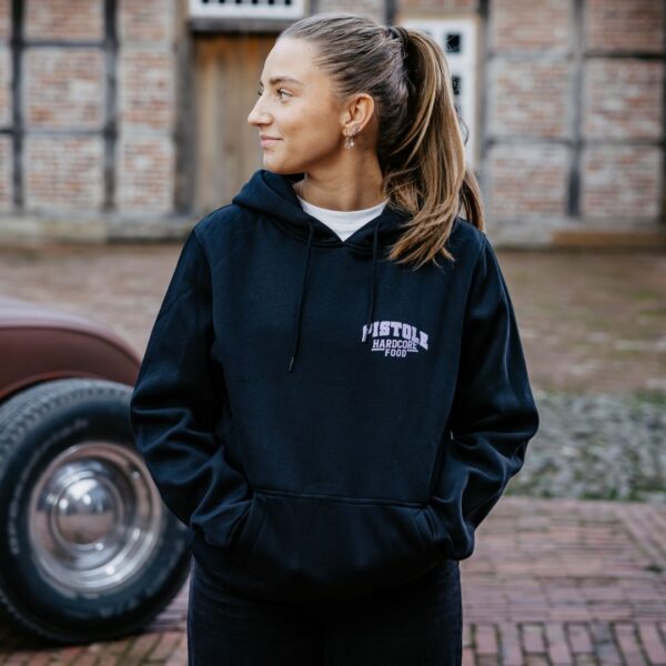 Vorderseite des Pistole Hardcore-Food Love & Peace Purple Hoodie