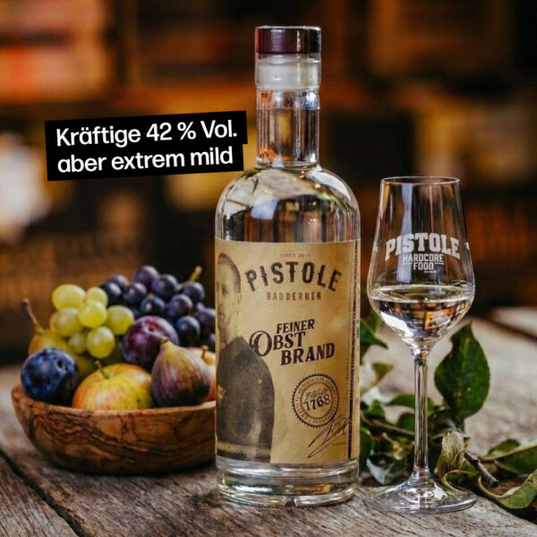 Feiner Obstbrand mit kräftigem 42% Vol., aber extrem mild