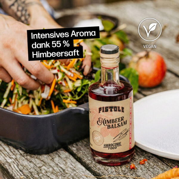 Himbeer Balsamessig mit intensivem Aroma dank 55% Himbeersaft