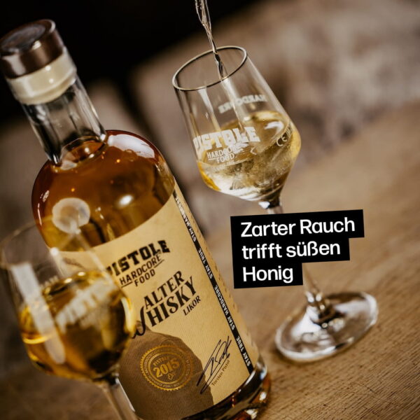 Alter Whsiky als Likör mit zartem Rauch und süßem Honig