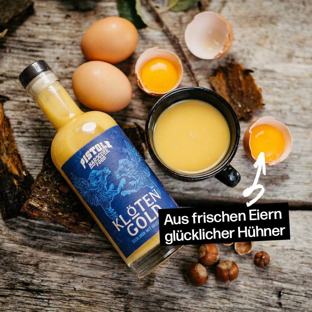 Eierlikör aus frischen Eiern glücklicher Hühner