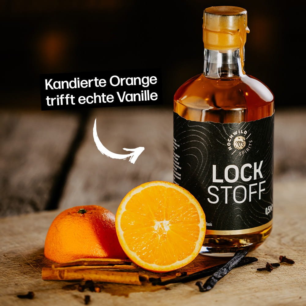 Likör mit kandierter Orange und echter Vanille